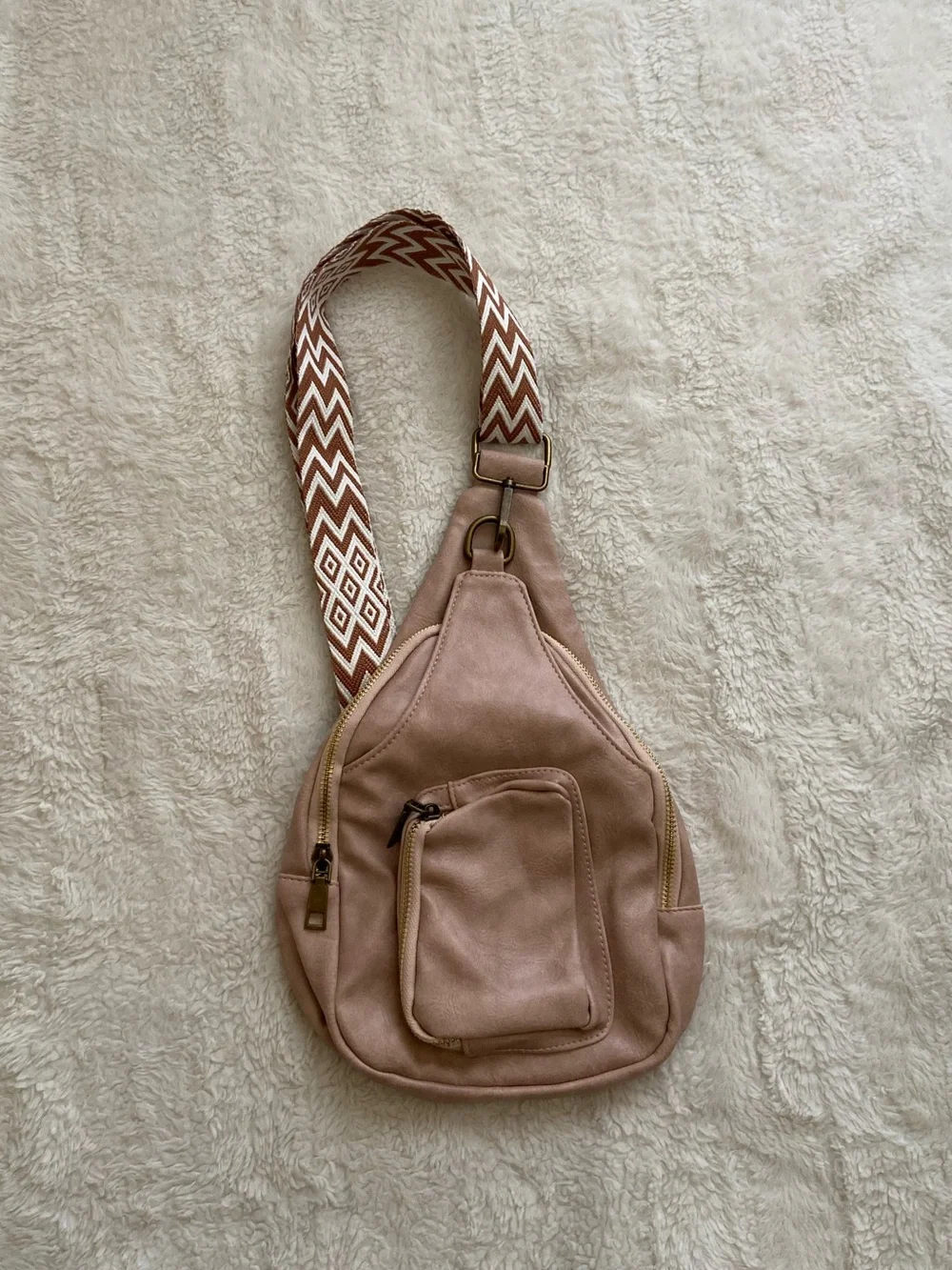 Classic Blush Sling Bag with Chevron Strap